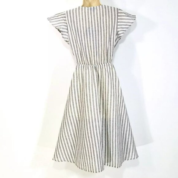 &Merci Tie Front Linen Blend Dress Sz M Flutter Sleeves Stretch Waist Cut Out - Picture 9 of 12